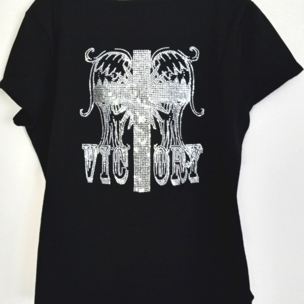 Inspire Tees bling t-shirt with "victory" bling sparkle spell out and cr…